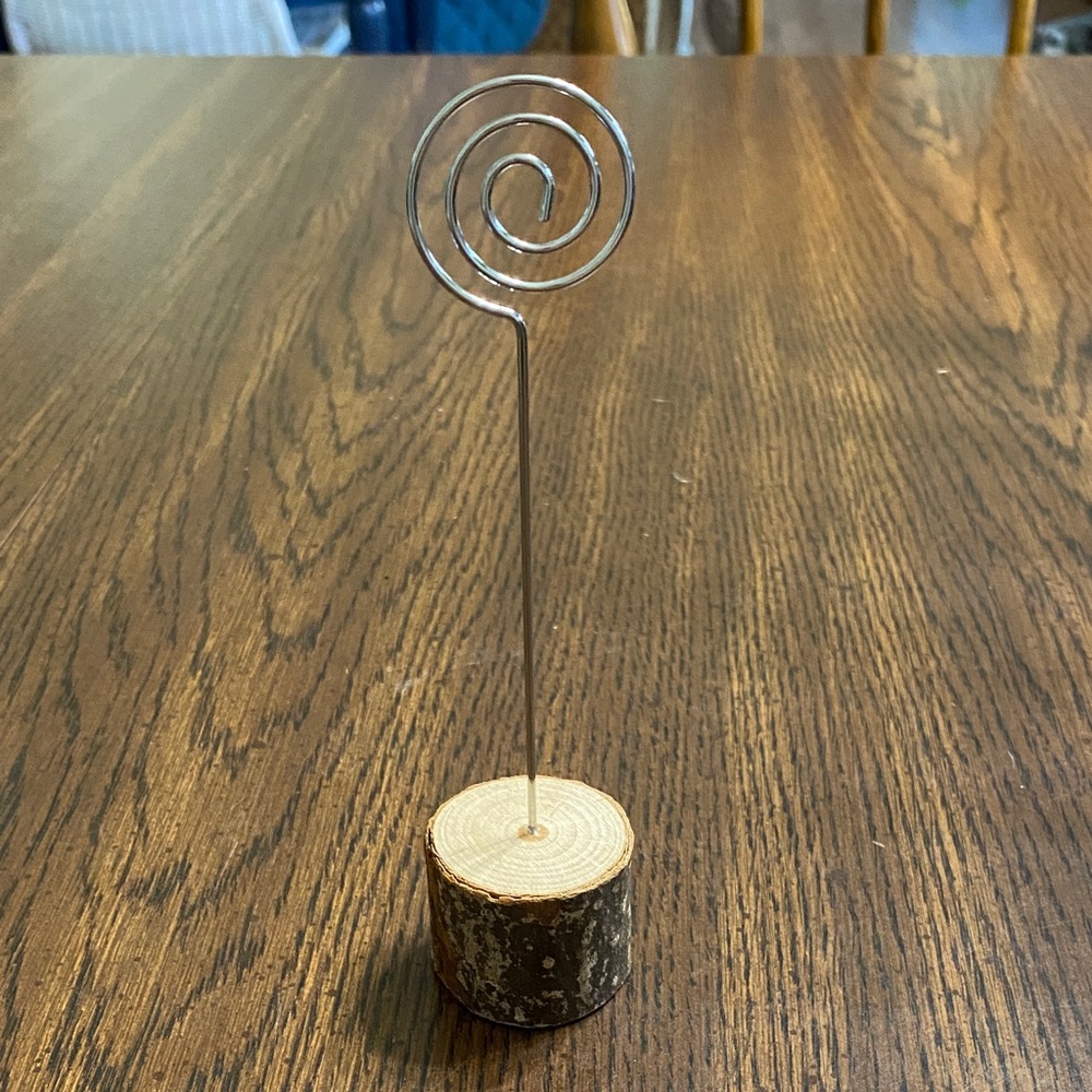 “5/$20” wood and metal place card or picture holder
